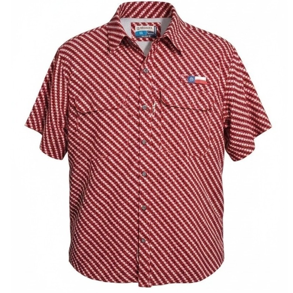 Magellan Men's size Large Texas State Micro Print Fish Gear Short Sleeve Shirt
